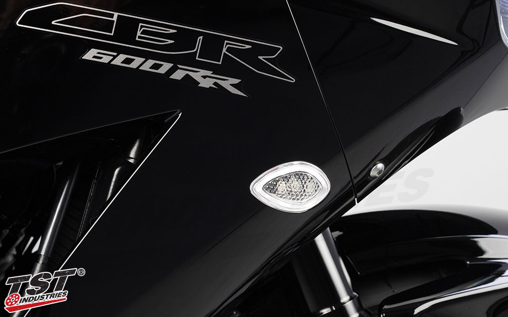 Ditch the stock signals and upgrade your 2013+ Honda CBR600RR with TST HALO-1 LED Flushmount Turn Signals.