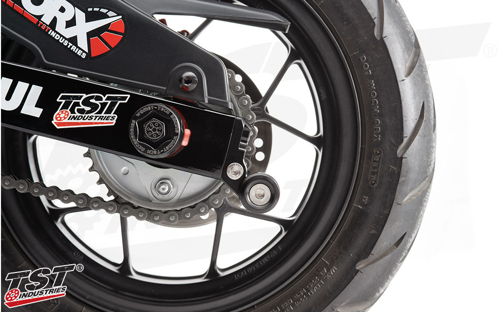 Enable quick and easy chain adjustments on the Honda Grom.