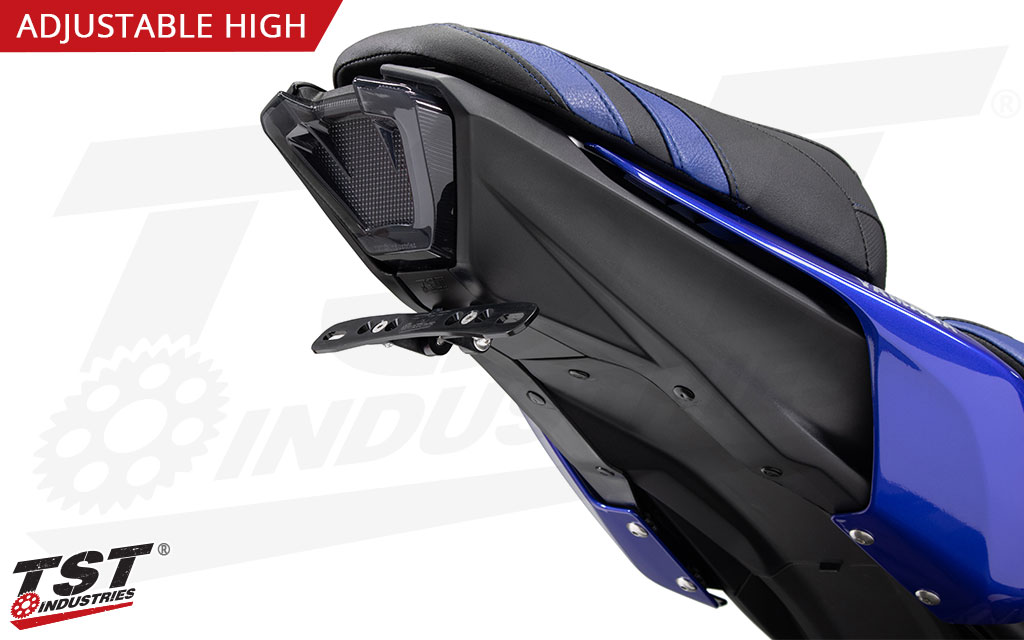 Adjustable High features an adjustable license plate bracket - shown on 2015 MT-07.