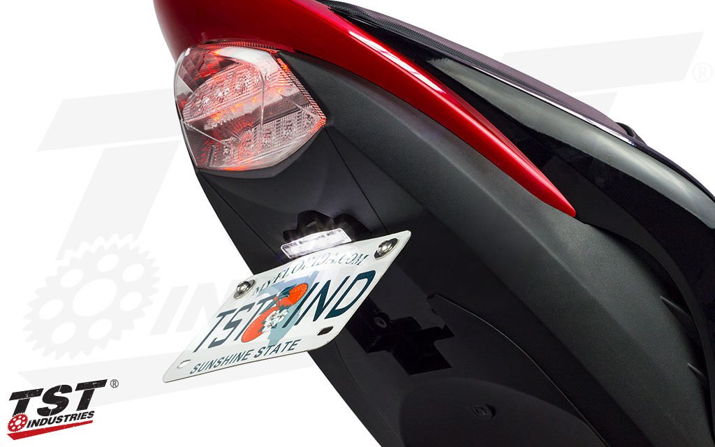 This fender eliminator is a budget minded option that mounts your plate in a fixed high mount location.