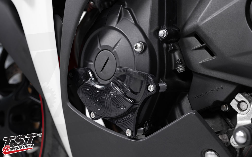 Protect your Yamaha R3 engine on the street and track with TST's Engine Stator case cover.