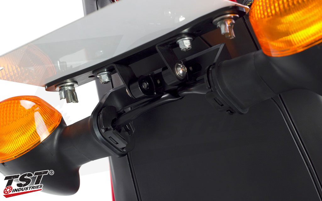 CNC machined bracket enables easy mounting of your stock rear turn signals.
