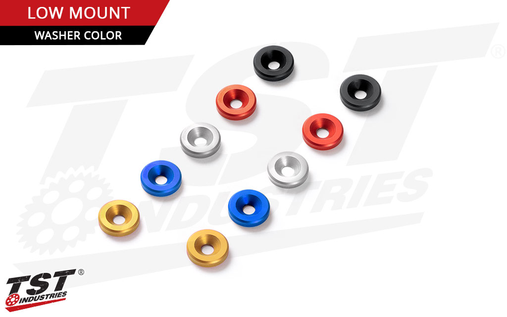 License plate mounting hardware is available in 5 different colors.