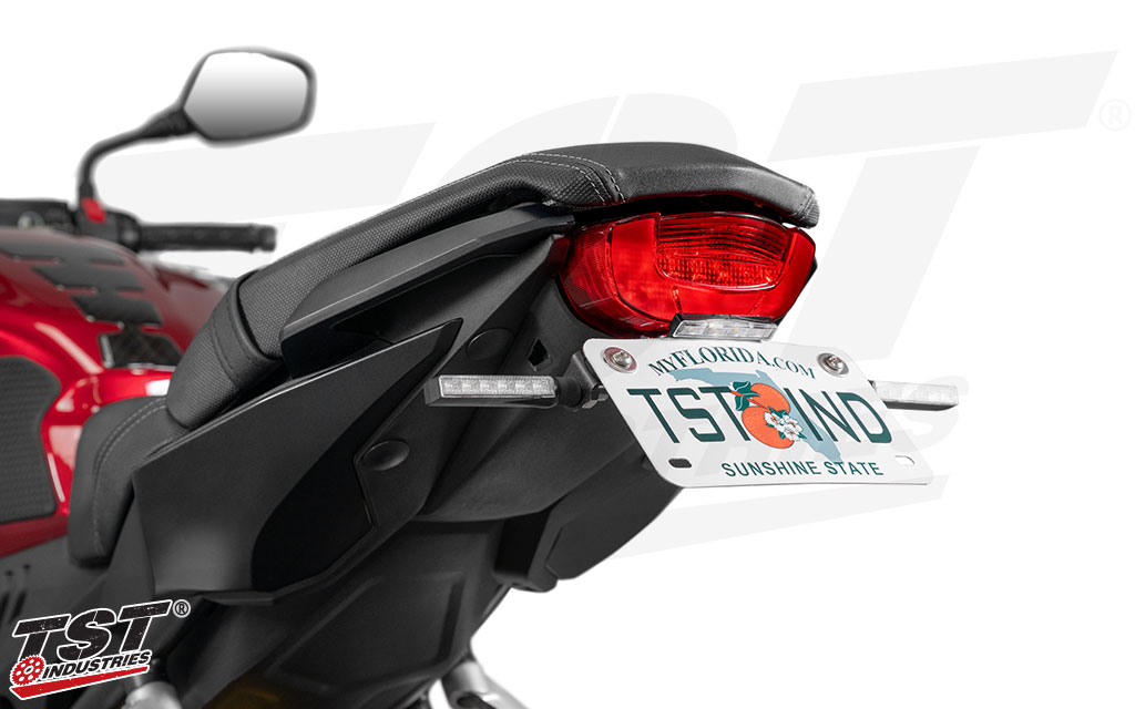 Compatible with our TST Pod Signal To License Plate Mounting Kit for easy TST Pod turn signal mounting.