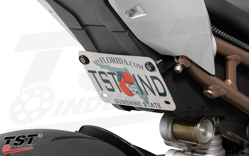 Mount your BMW's license plate tucked beneath the tail section.