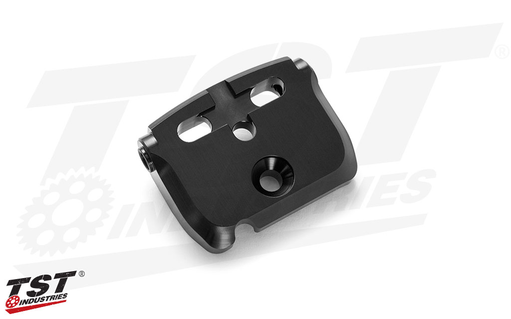 CNC machined mounting base provides sturdy and lightweight mounting for the adjustable fender eliminator.
