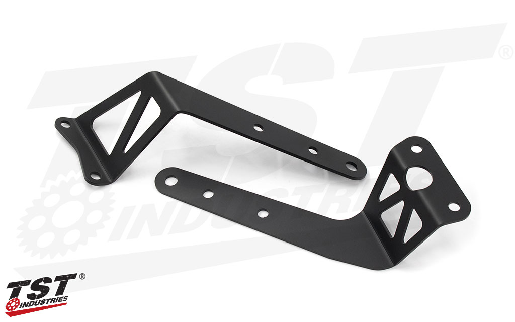 Dual point brackets feature a stealthy black powder coat finish.