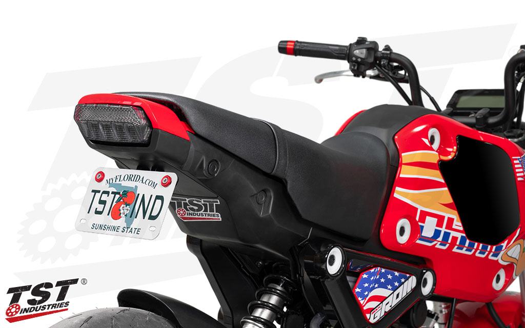 Overhaul your Honda Grom's tail section with the TST Industries LED Integrated Tail Light.