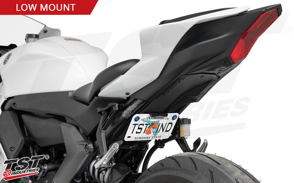 Mount your license plate in a low tucked position for a sleek and truly race-inspired look.