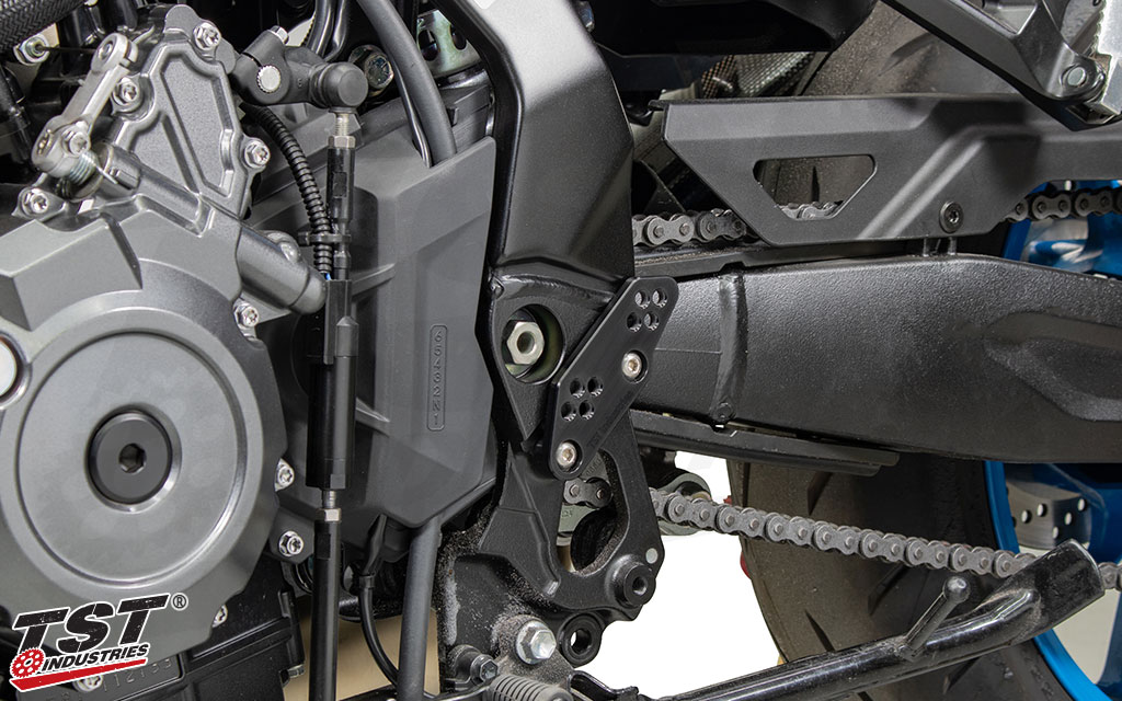 Gain more ground clearance and a more aggressive body position with TST Rearset Risers.