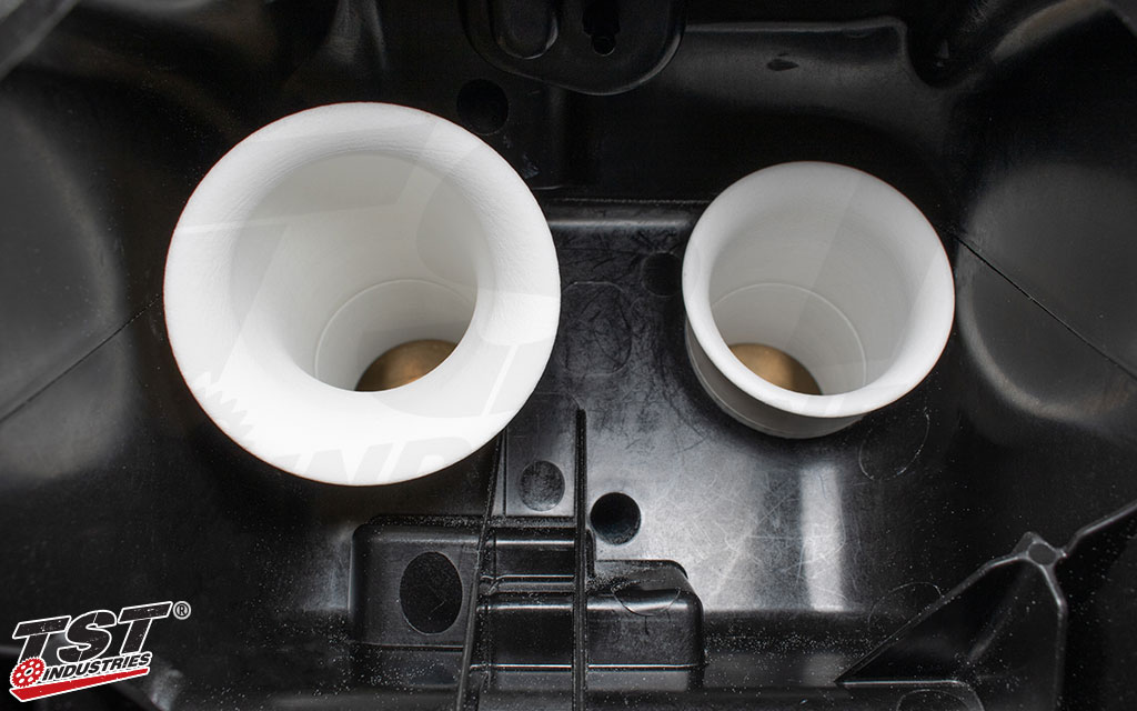 TST velocity stacks installed in the GSX-8S / GSX-8R airbox.