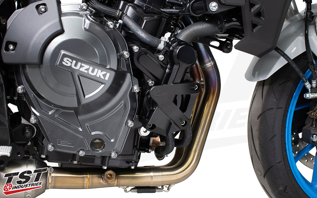 Add style and protection to your Suzuki GSX-8S or GSX-8R with the TST Water Pump Cover Crash Protector.