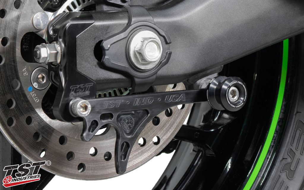 This kit can be paired with compatible swingarm spools for more ways to lift the rear wheel of your ZX-4RR.