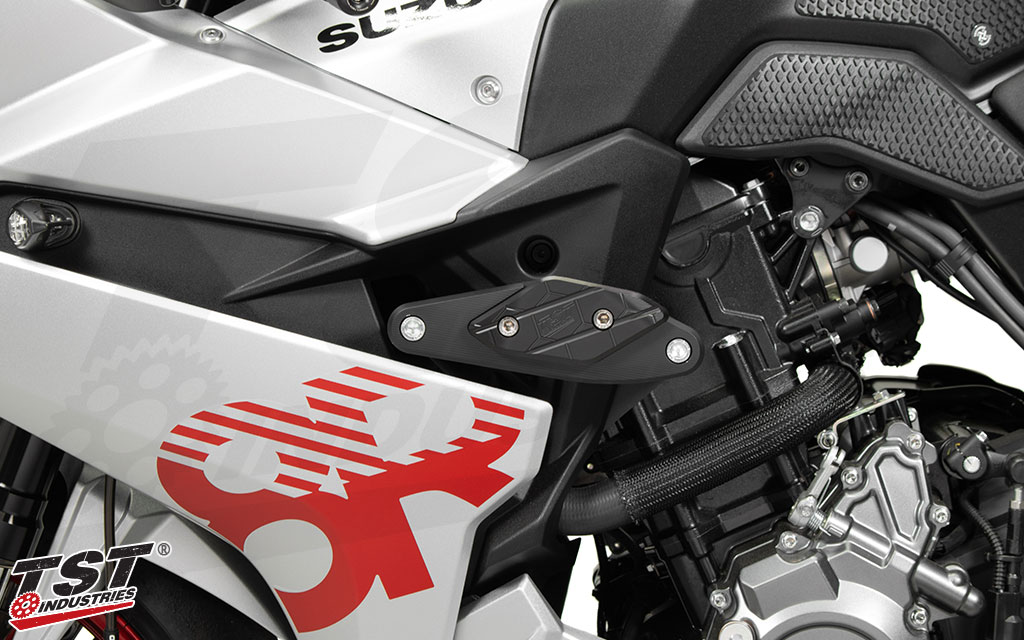 Dual mounting bracket frame slider kit ensures a no-cut installation on your Suzuki GSX-8R