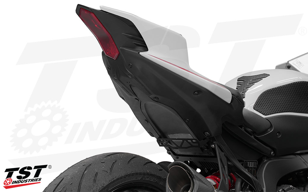 Place your Yamaha R9 license plate in a tucked and low position.