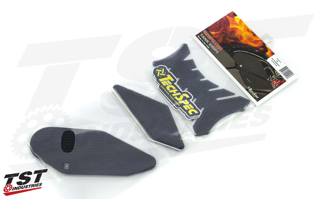 TechSpec Gripster Tank Grips and Protector for Yamaha 2008-2016 R6 (Snake Skin kit shown, X-Line does not include the center protector).