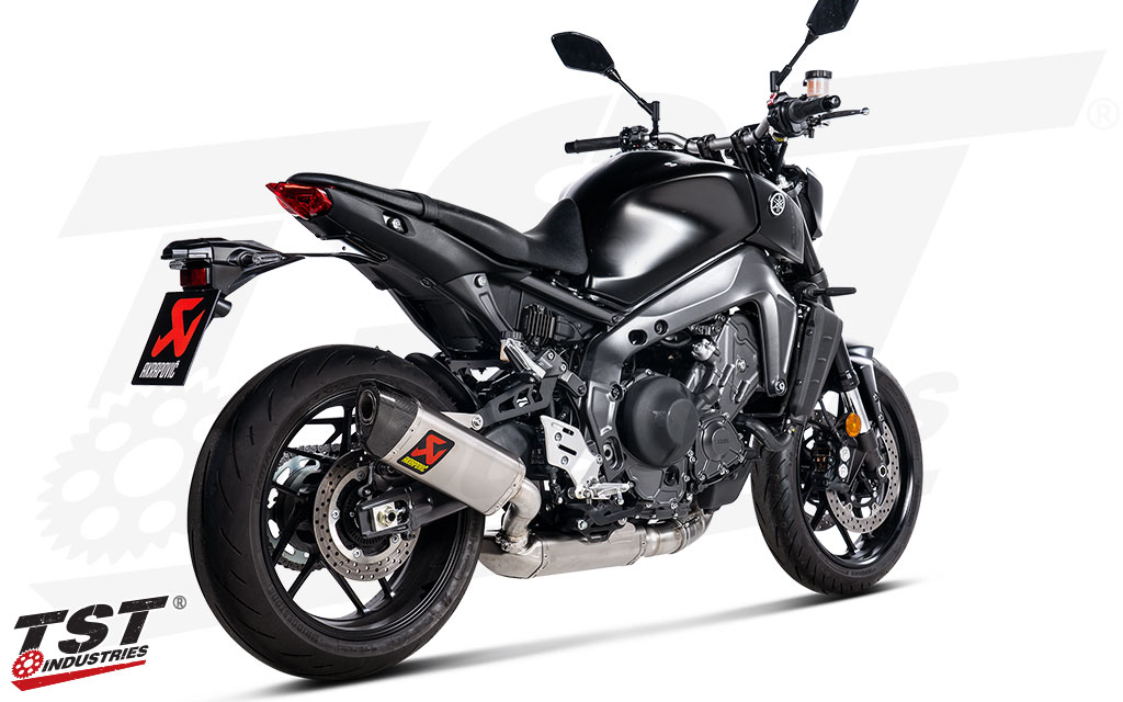 Side exit exhaust provides a unique look for the Yamaha MT-09.