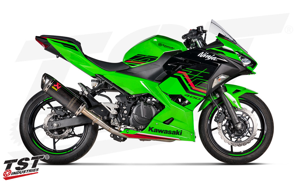 Akrapovic Slip-On Exhaust installed on the Kawasaki Ninja 400.