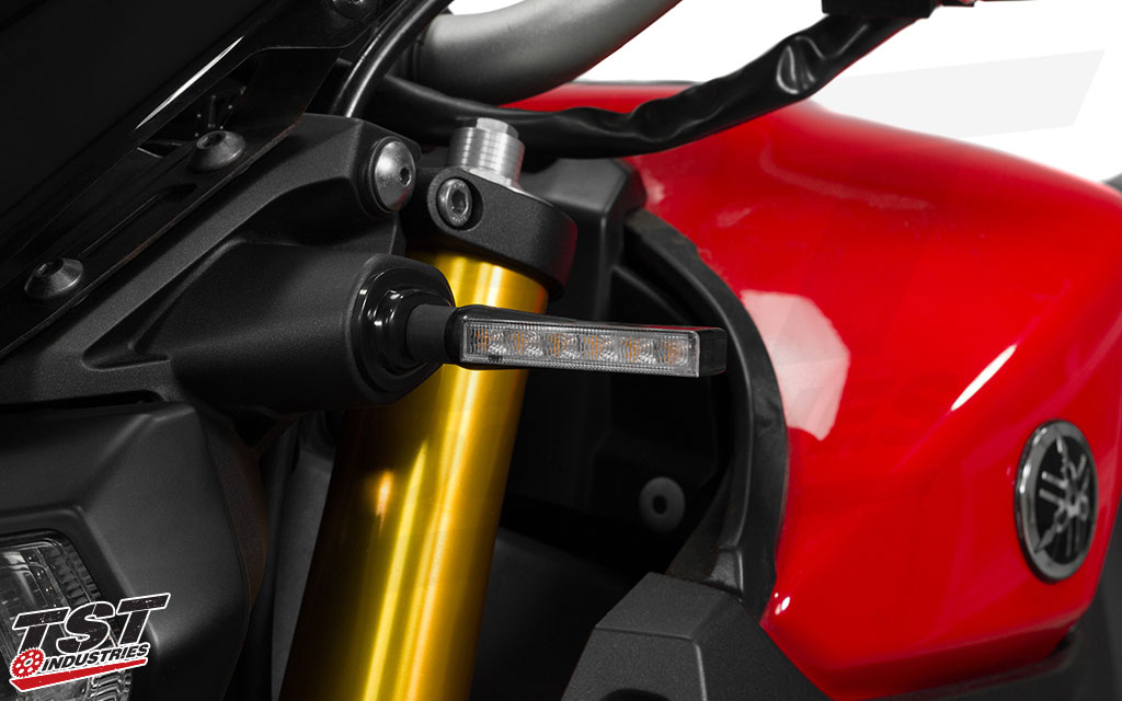 TST BL6 LED Pod Turn Signals installed on the Yamaha FZ-09 / MT-09.