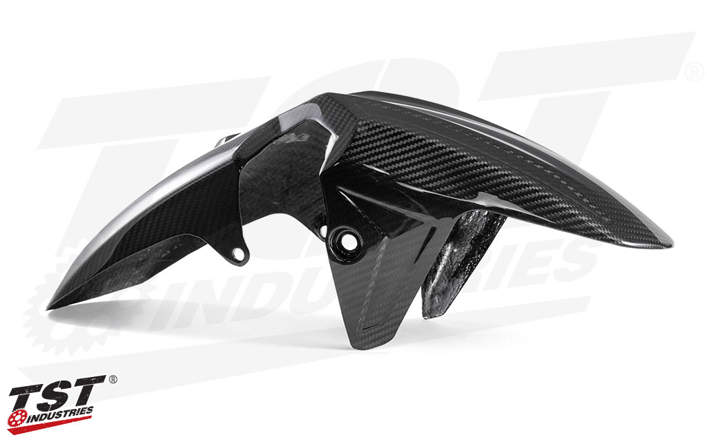 Ditch the boring plastic front fender for sleek and sexy carbon fiber.