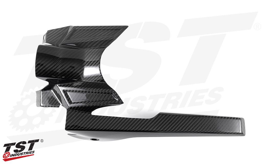 Ditch the boring plastic guard and upgrade to sleek gloss twill carbon fiber.