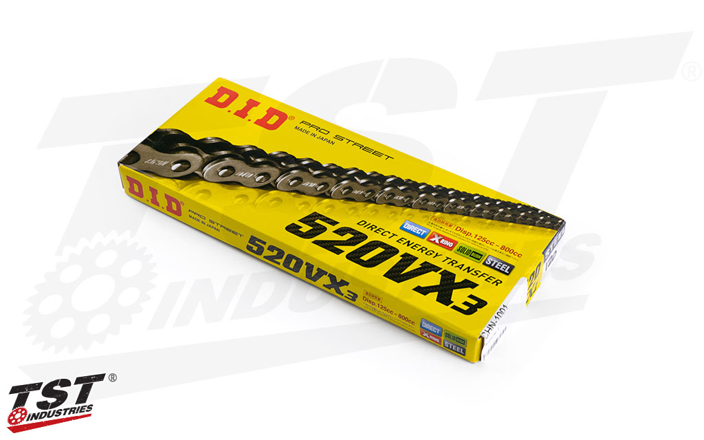 D.I.D patented x-ring technology extends chain life.