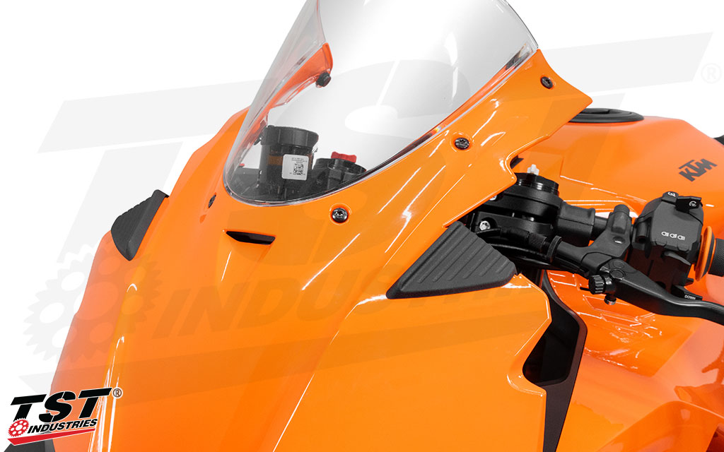 Hide the factory mirror mounting holes on your KTM 990 RC R with the TST Mirror Block Offs.