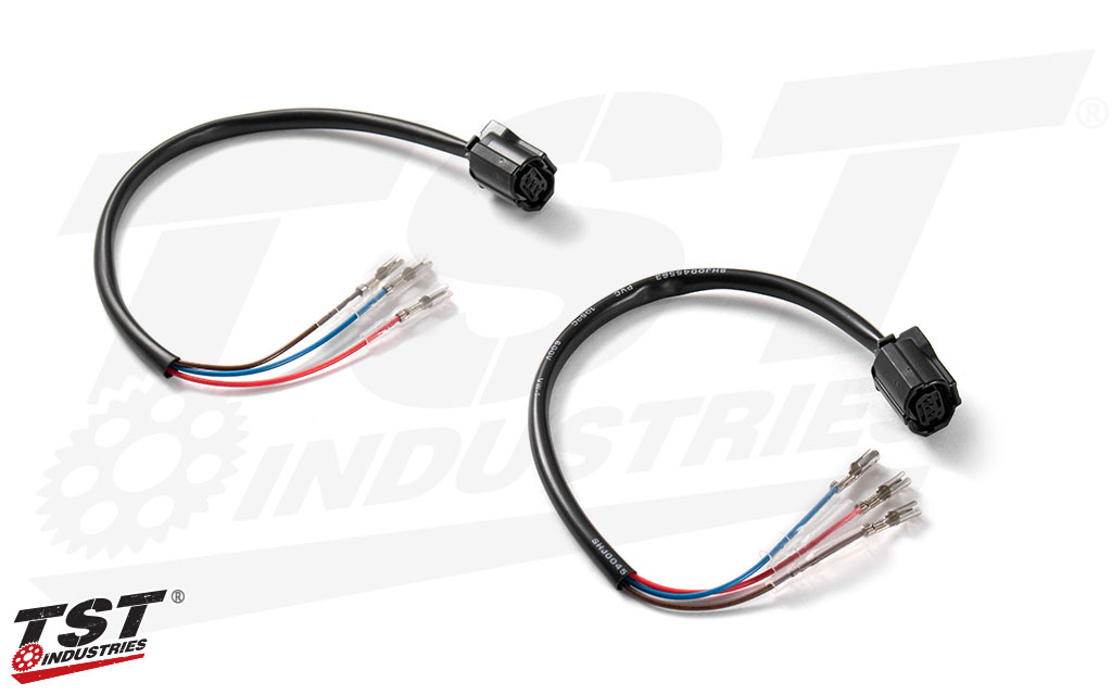 Plug and play installation provided by the included TST Yamaha 3-3 Front Signal Plug Harness Converters. 
