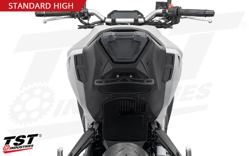 The standard high fixed bracket features a matte black powder coat finish and stainless steel construction.