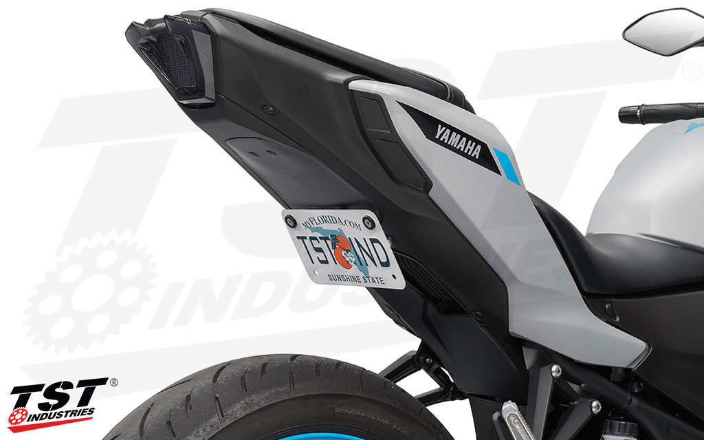 Mount your license plate in a tucked low position on the MT-03 undertail.
