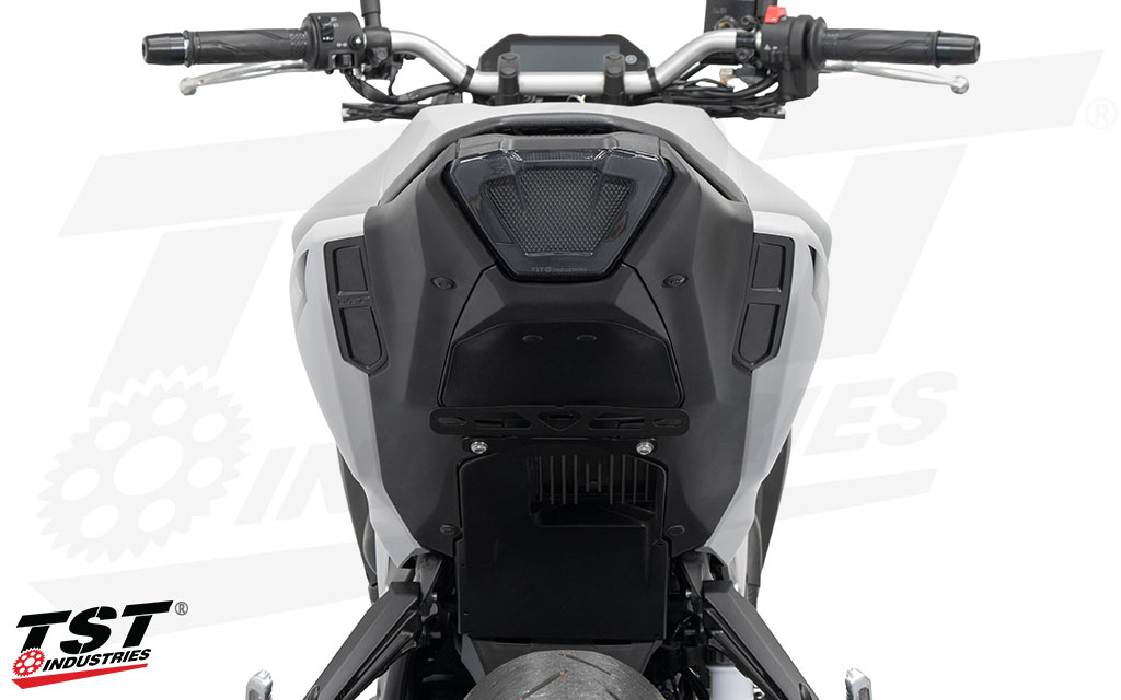 Update your 2025+ Yamaha MT-03 with a tucked and low tail tidy from TST Industries.