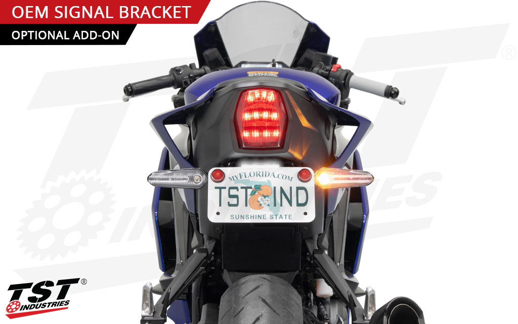 Optoinal add-on enables quick and easy remounting of the stock turn R3 turn signals.