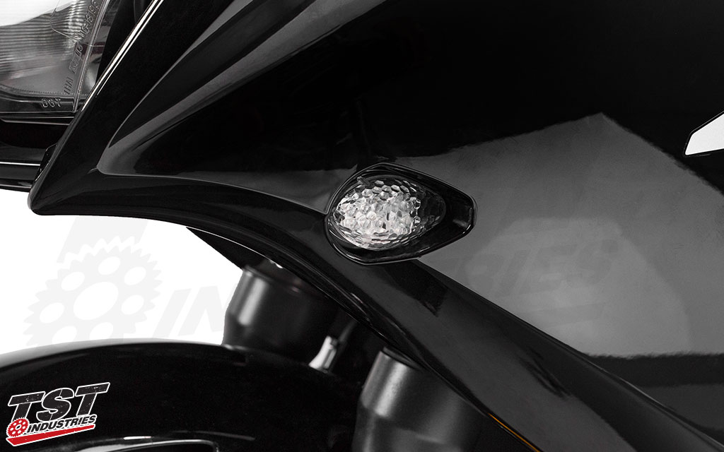 Our LED flushmount design fills the signal well left in the Honda 300R fairing.