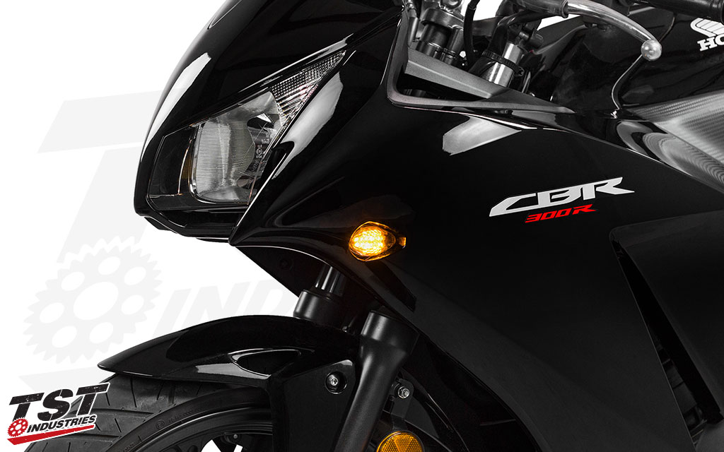 Bright LED flushmount indicators for the Honda CBR300R.