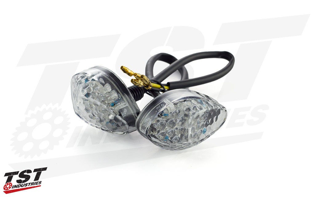 TST Full Fit LED Front Flushmount Turn Signals for Honda CBR300RR / CBR250R (clear shown).