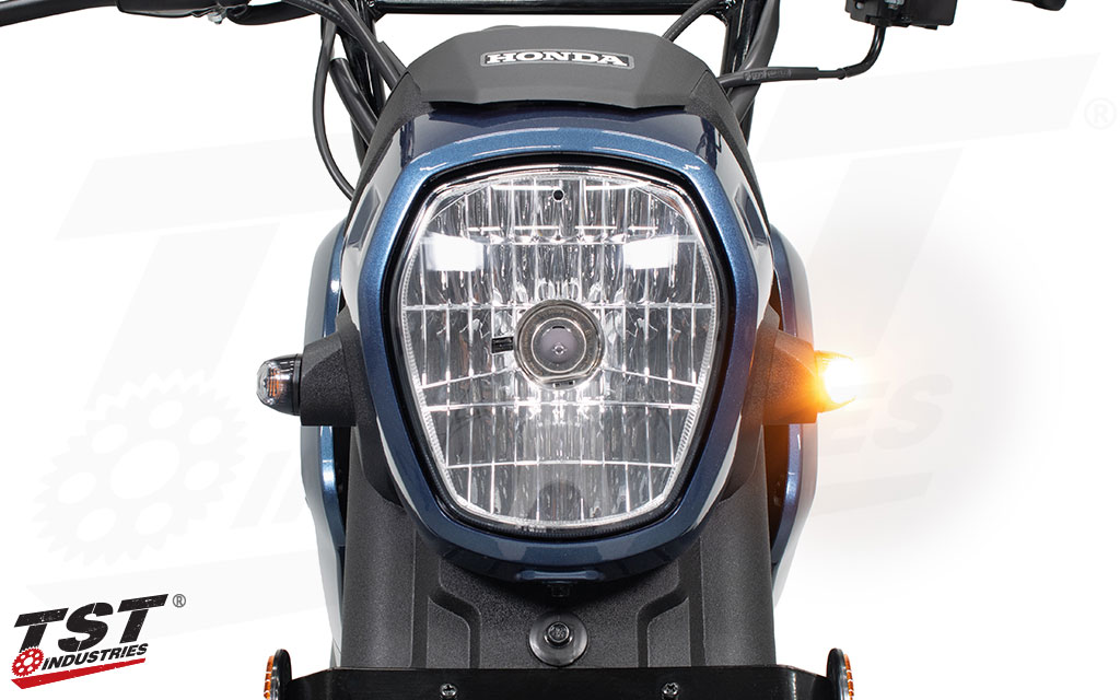 Internal and external lens elements ensure over 90 degrees of light spread for added visibility.