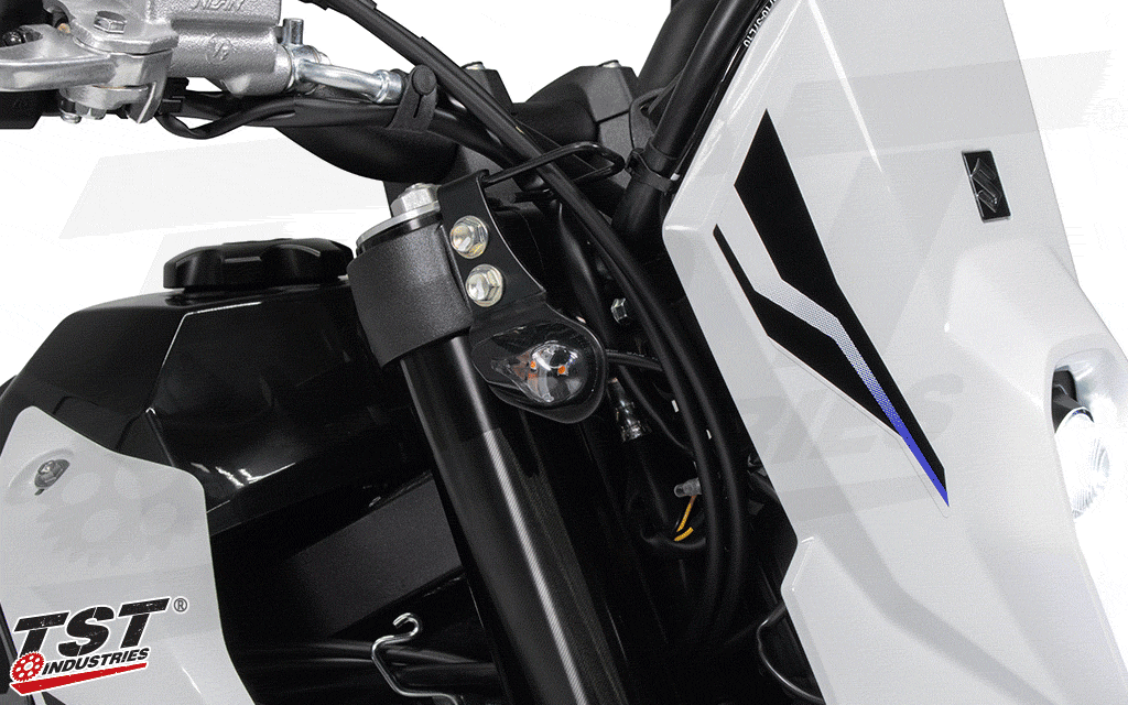 Suzuki DR-Z4S / DR-Z4SM outfitted with TST Industries Flush Mount Turn Signals.