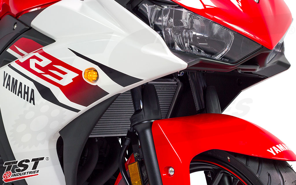 Upgrade your Yamaha R3 with LED Front Flushmount Turn Signals from TST Industries.