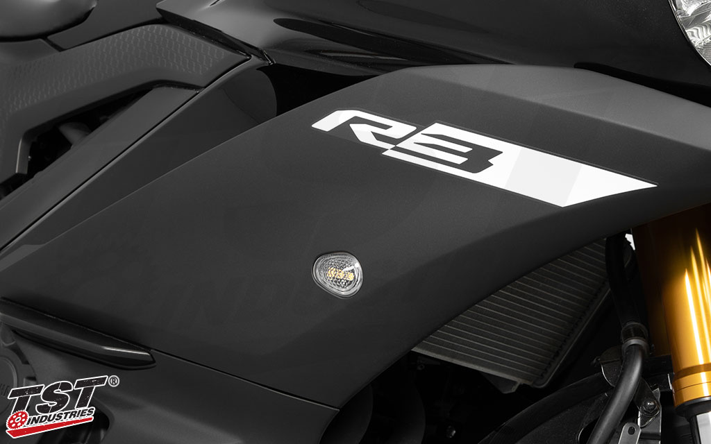 Upgrade your 2015+ Yamaha R3 with the GTR Front Flushmount Turn Signals.