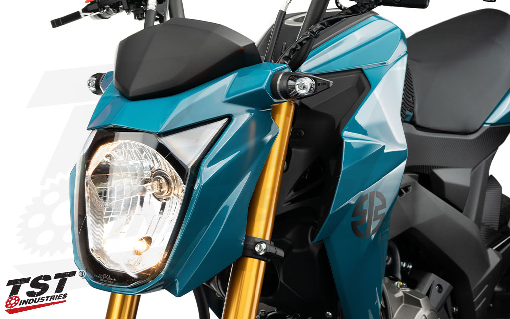 Unique signal design compliments the naked Kawasaki Z styling.