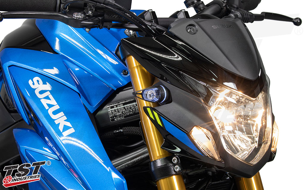 Add a running light to your GSX-S750 with our Optional Running Light kit - Hyper White Running Light Color Shown.