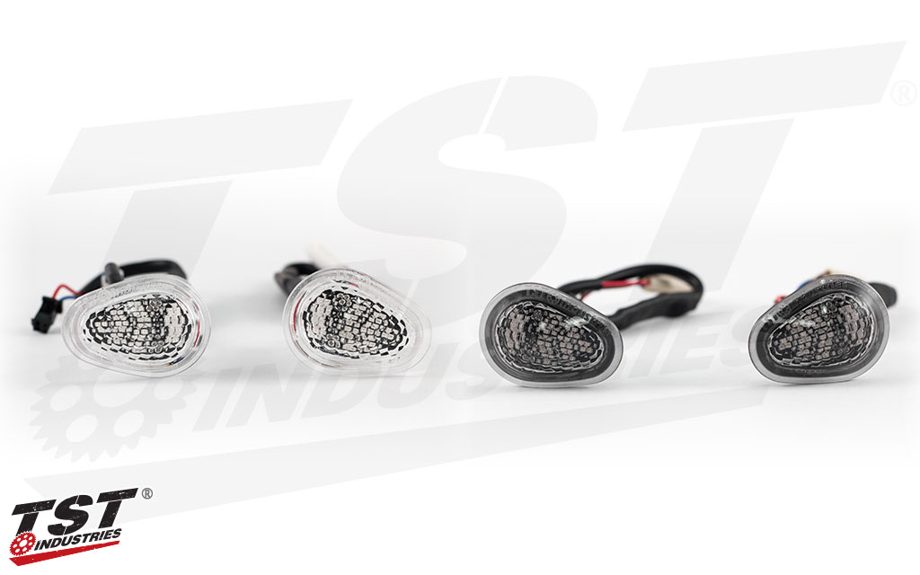 Choose between clear or smoke lens TST GTR front flushmount turn signals.