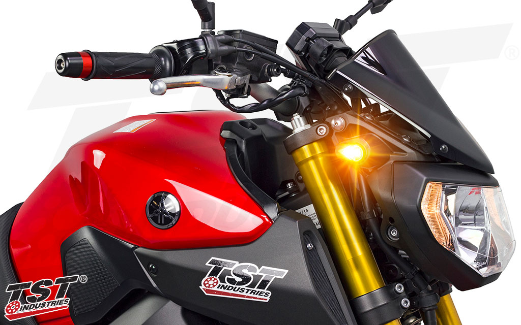 Upgrade your Yamaha FZ-09 / MT-09 with bright LED Front Flushmount Turn Signals from TST Industries.
