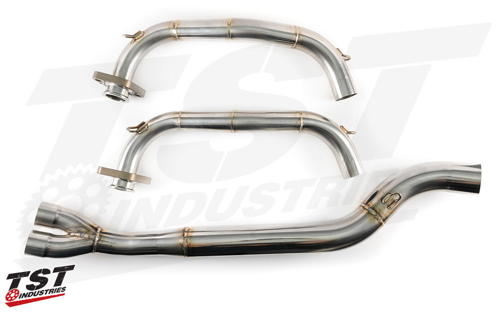 This full system exhaust replaces the stock headers, midpipe, and exhaust canister on your Yamaha R3 / MT-03.