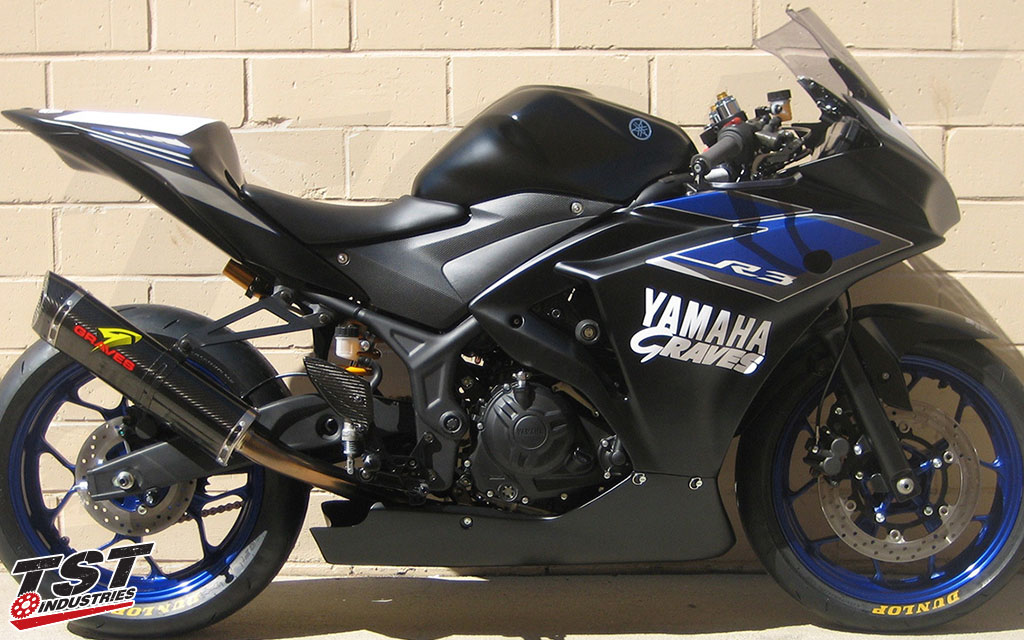 Improve the performance, sound, and looks of your Yamaha R3 with the Graves WORKS 2 Full System Exhaust.
