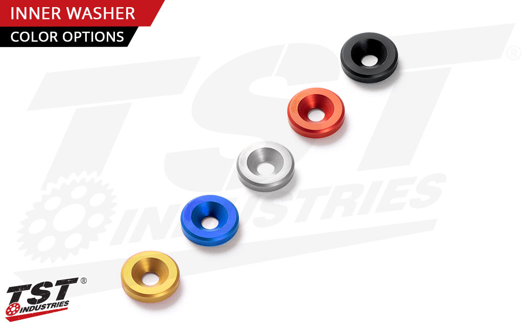 Smaller inner accent washers are available in five different anodized colors.