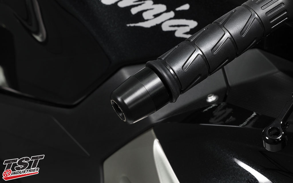 Womet-Tech Bar Ends protect the Kawasaki Ninja 400 upper controls.