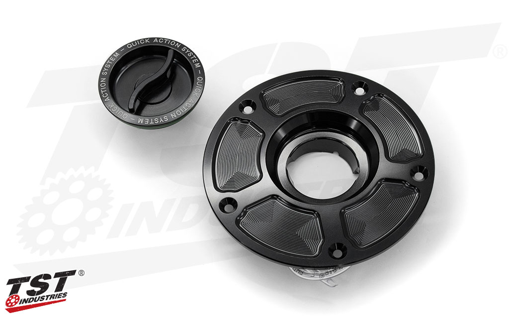 Quick-turn mechanism enable fast and easy refueling on your Honda CBR600RR or CBR1000RR.