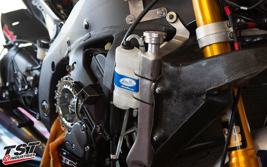 Universal installation method provides you the freedom to easily mount the Motion Pro Coolant Recovery Tank.