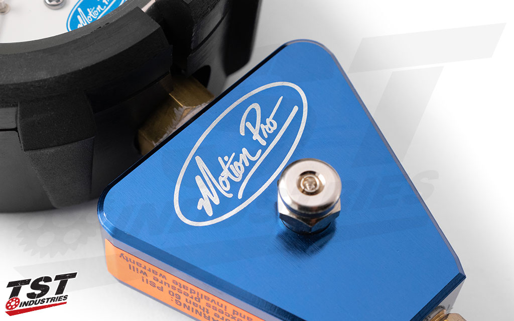 CNC machined body features a blue anodized finish.